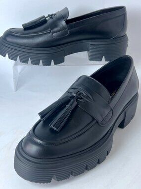 Stuart Weitzman Black Chunky Tassel Loafers